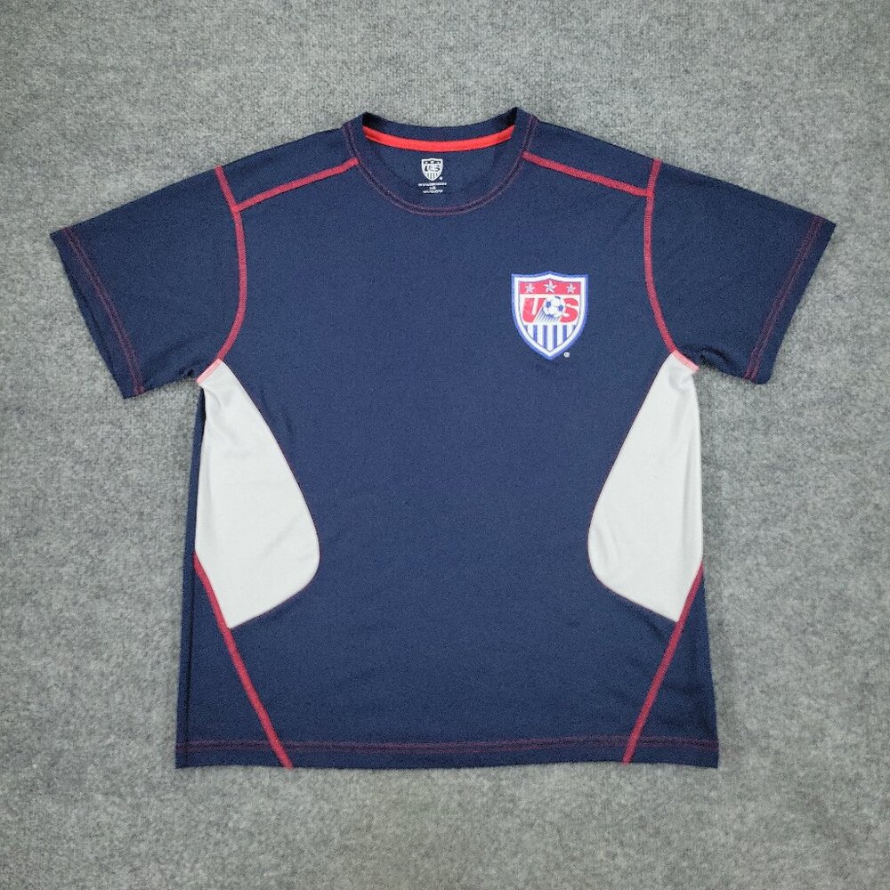 USA Soccer Jersey Shirt Men's Large Blue Logo Graphic Tee Crew Neck Short Sleeve